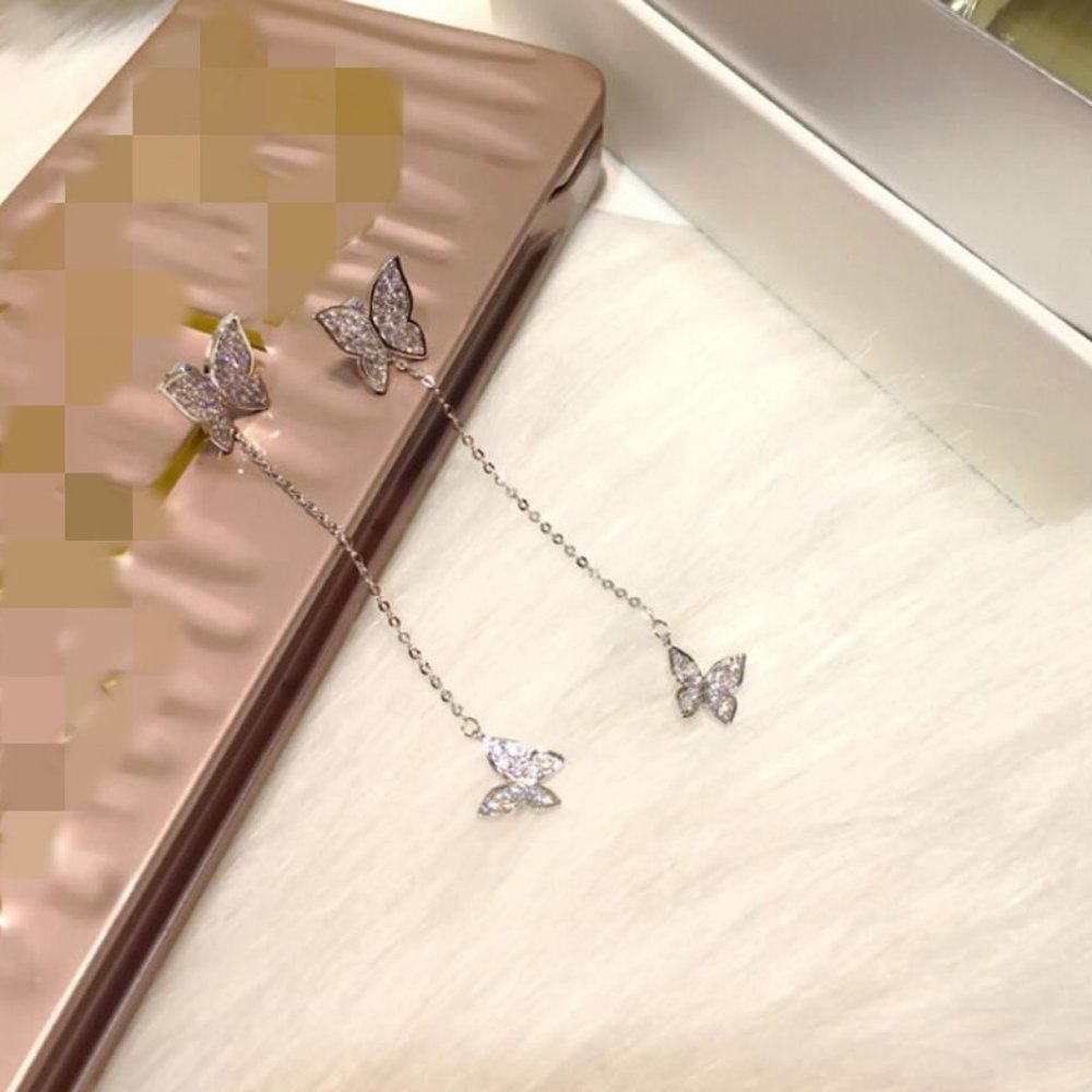 NEW 925 Sterling Silver Diamond Butterfly Earrings - Picture 4 of 4